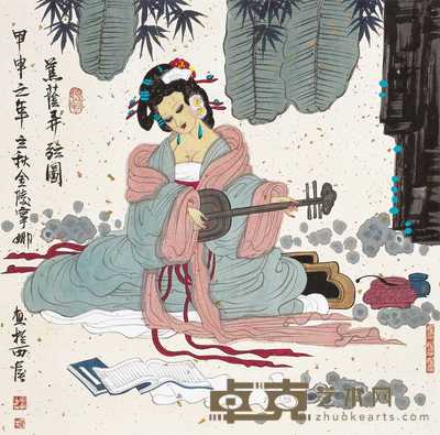 胡宁娜 甲申(2004年)作 蕉荫弄弦 镜心 65×66cm